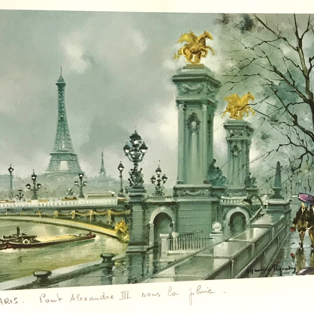 Vintage Krisarts "Paris Pont Alexandre III Sous La Pluie" Lithographed Print